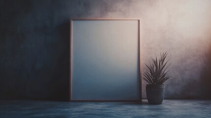 Empty Frame Against a Textured Wall with a Plant