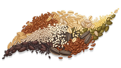 A pile of mixed seeds and grains in a curved shape
