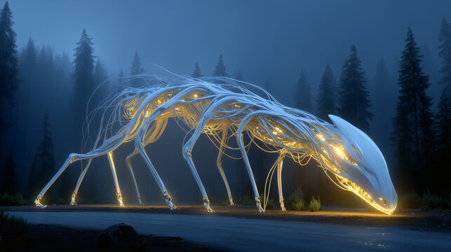 glowing skeletal creature in forest - Powered by Adobe