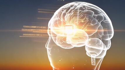 Conceptual visualization of Artificial Intelligence and advanced technology within the human brain, depicting digital thought, data processing, and future innovation - Powered by Adobe