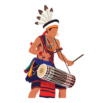 Garo Drummer Performing in Wangala Harvest Festival, Meghalaya India
