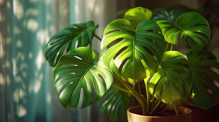 Indoor plant in sunny home office improving focus tranquility and supporting sustainable living