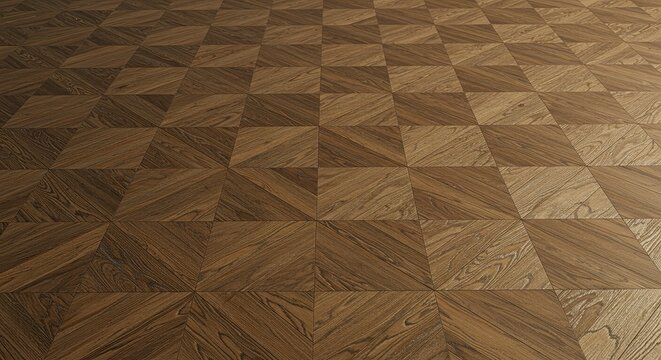 Detailed close-up of a parquet flooring pattern with light and dark wood tones creating a textured