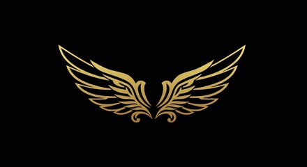 Obraz premium Elegant golden wings on black background representing freedom and aspiration