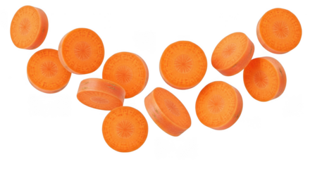 Carrot slices arranged in a v shape isolated on transparent background