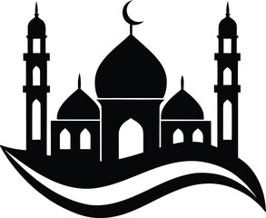 Mosque Silhouette with Crescent Moon