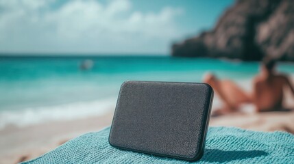 Relaxing Beach Vibes: Portable Speaker by the Ocean