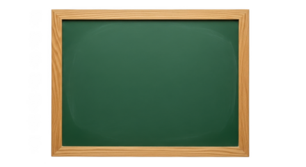 Green chalkboard with wooden frame isolated on transparent background