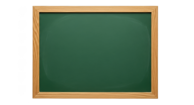 Green chalkboard with wooden frame isolated on transparent background