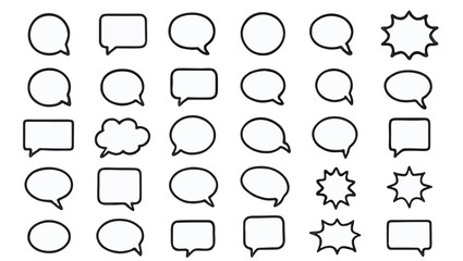 Speech Bubble Collection, Minimal Black Outline Icons, speech bubble icons, minimal speech bubbles, black outline bubbles, chat bubble vector, message icon set, dialogue bubble design,