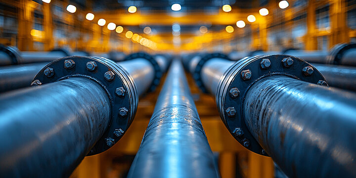 Close-up view of industrial pipes showing construction details Generative AI