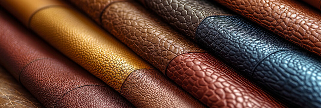 Collection of textured leather in rich colors and patterns Generative AI - Powered by Adobe