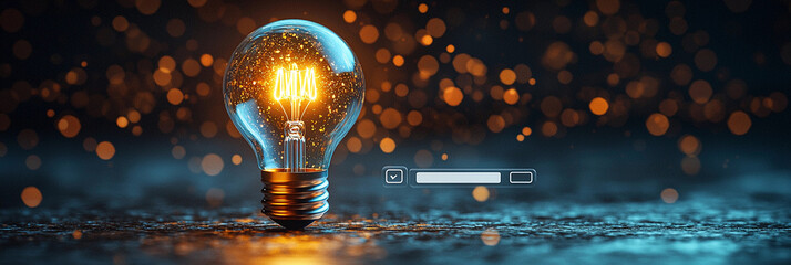 Glowing filament in a light bulb shines in low light setting Generative AI