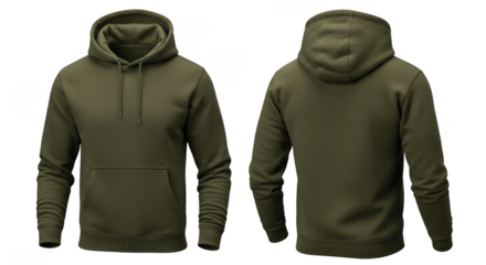 Green hoodie front and back view isolated on transparent background