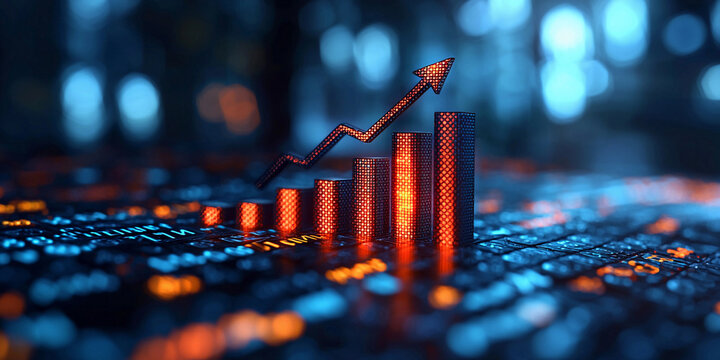 Rising trend shown in a stylized bar graph on digital background Generative AI