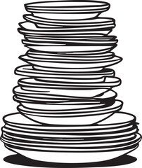 Stack of dishes vector illustration: clean plates clipart eps silhouette