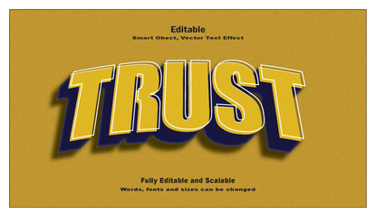 Trust text effect loyalty, faith, belief, confidence and reliability typography design.