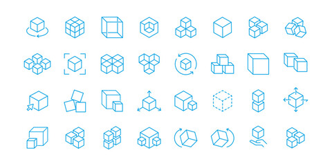 Abstract vector illustration of stacked cubes. Futuristic Qubit Cubes Vector for Quantum Computing Concepts. Sugar cubes icon ‍set vector. Box icon set in line style. Vector illustration