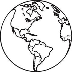 Earth globe vector illustration: black and white world map outline eps silhouette