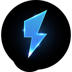 Bright Blue Electric Bolt Symbol Glowing on Black Circular Background with Neon Light Effects and Subtle Glow