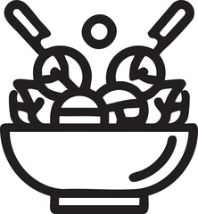 Salad bowl vector icon: healthy food, fresh ingredients, salad tongs eps silhouette