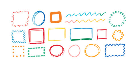 Collection of colorful hand drawn doodle frames and shapes 1