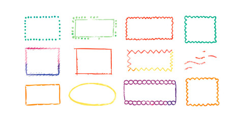 Collection of colorful hand drawn frames and shapes