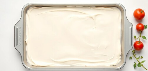 Clean empty baking sheet, top view, isolated on white, baking tray,   baking equipment