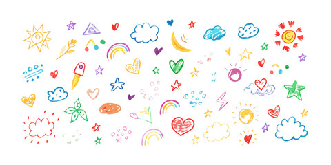 Colorful doodle collection of celestial and nature elements