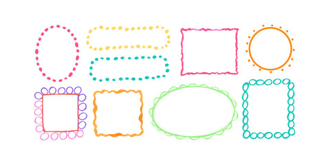 Colorful doodle frames and borders with transparent background