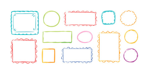Colorful doodle frames and circles on white background