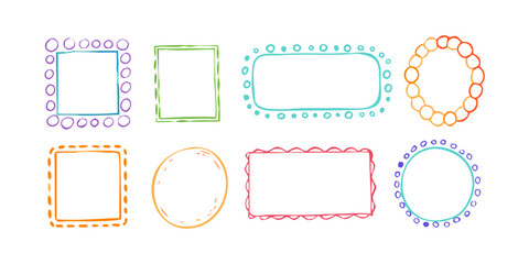 Colorful doodle frames with playful borders purple