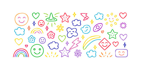 Colorful doodle icons with transparent background vibrant 1