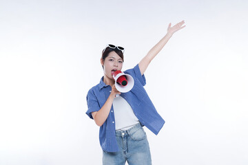 young asian girl with megaphone