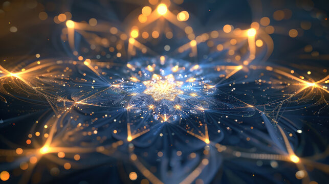 Abstract Glowing Mandala with Golden Energy Flow
