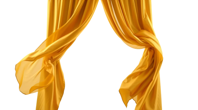 Gold silk cloth flying isolated on transparent background