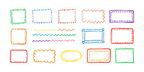 Colorful hand drawn frames and wavy lines border crayon 1
