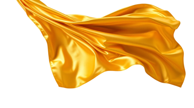 Gold silk cloth flying isolated on transparent background