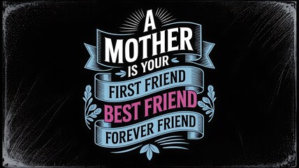 A Mother is Your First Friend Best Friend Forever Friend Typography Design on Black Background