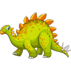 Cartoon Stegosaurus Dinosaur With Green Scaly Skin Orange Spikes And Brown Spots Standing With Tail Spikes On Transparent Background