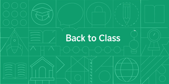 Back to class with educational icons and symbols on a green background - Powered by Adobe