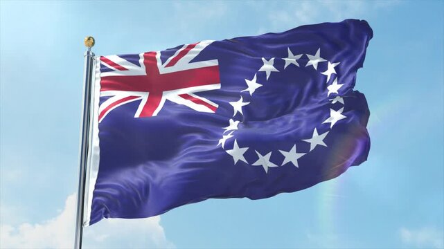 4K Cook Islands flag waving in the wind - realistic Cook Islands flag animation in high resolution, perfect for Cook Islands national day, independence, travel and patriotic video projects