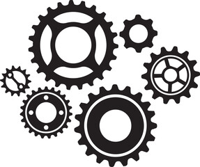 Vector cogwheel group black vector icon. Gear set simple glyph web symbol.