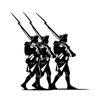 Revolutionary War Soldiers Marching in Formation.