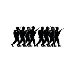 Silhouette of soldiers marching in formation.