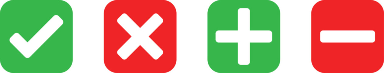 Obraz premium Four colored rectangles with symbols representing choices and status