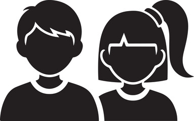 Vector kids or children black vector icon. Boy and girl