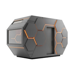 Obraz premium Futuristic gaming computer case with hexagonal design and orange accents.
