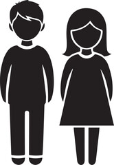 Vector kids or children black vector icon. Boy and girl