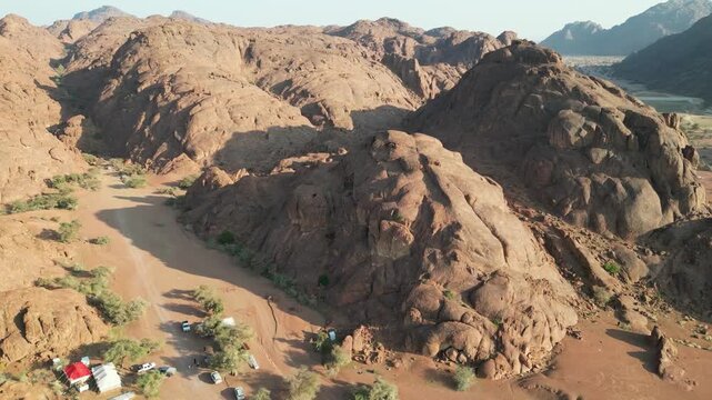 Aerial Drone View of the Rugged Aja Mountains Landscape near Ha'il, Saudi Arabia